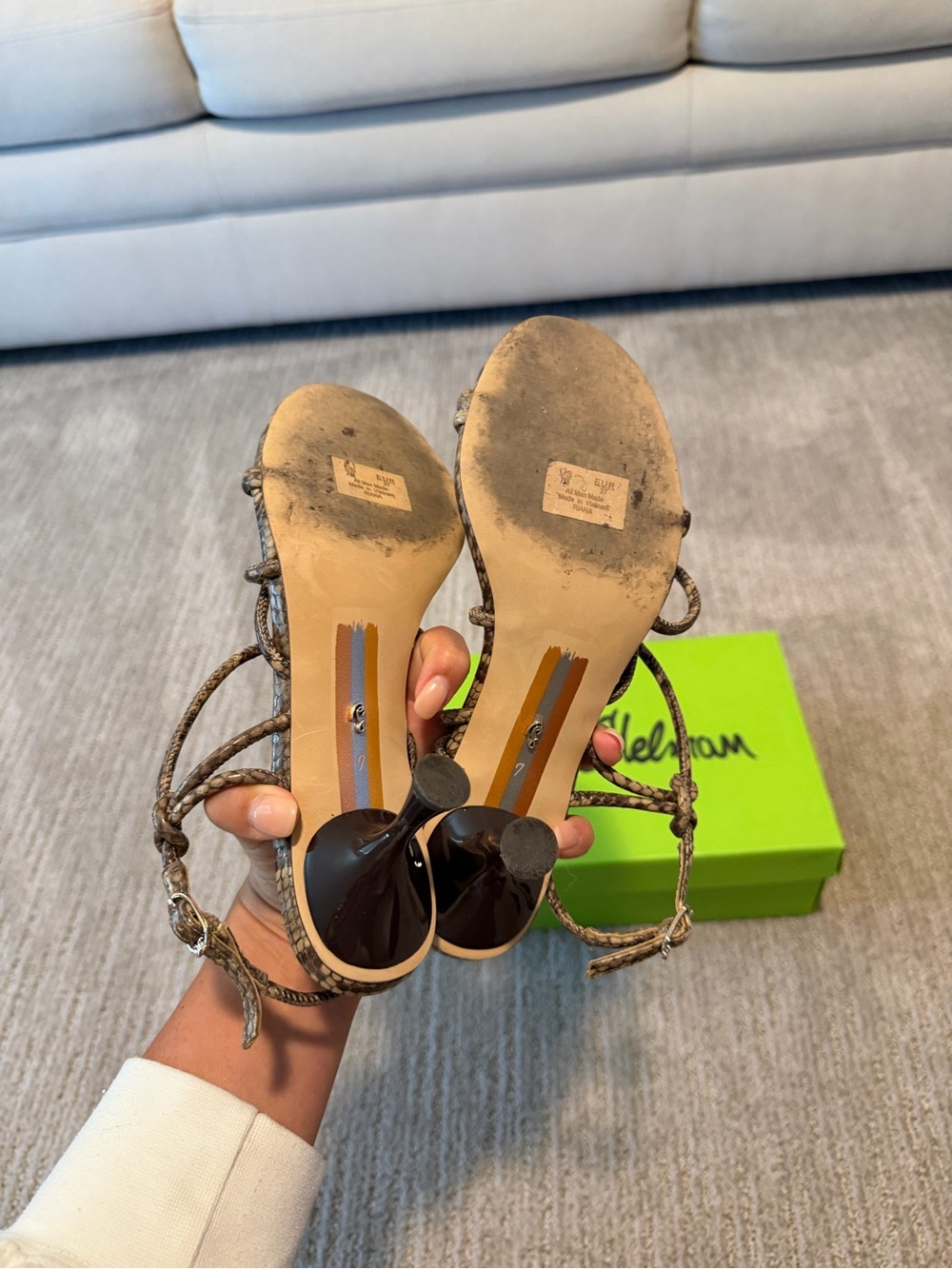 Sam Edelman Brown Snake-Print Knotted Strappy Heeled Sandals - Picture 6 of 7